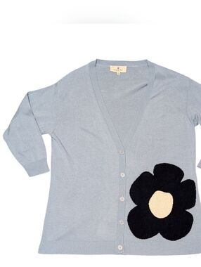 Laurie Felt Women's Plus Cashmere Blend Blue Daisy Cardigan